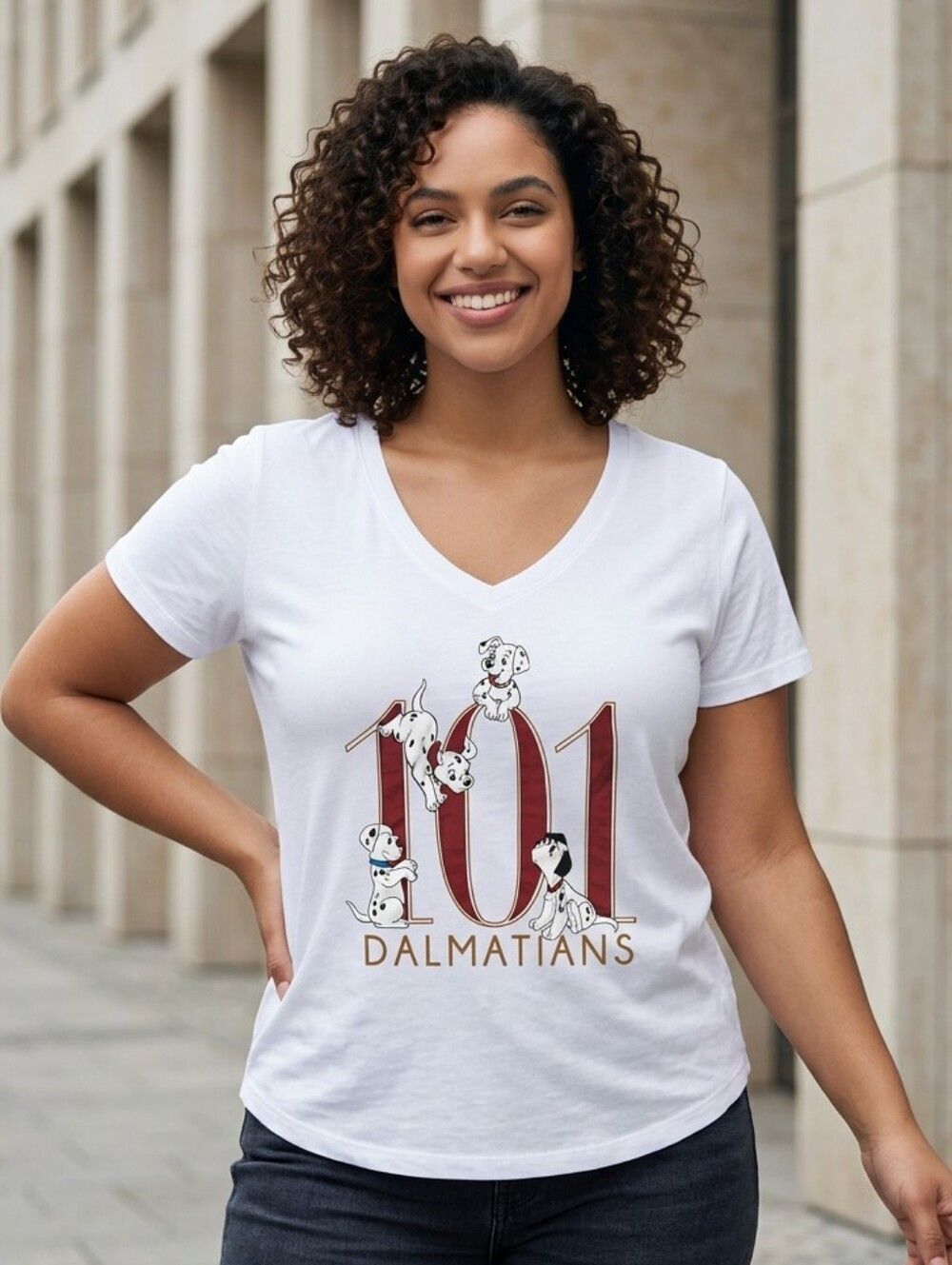 Disney NWT 101 Dalmatians Junior's XXL/15 Top V-Neck T-Shirt White Graphic Tee